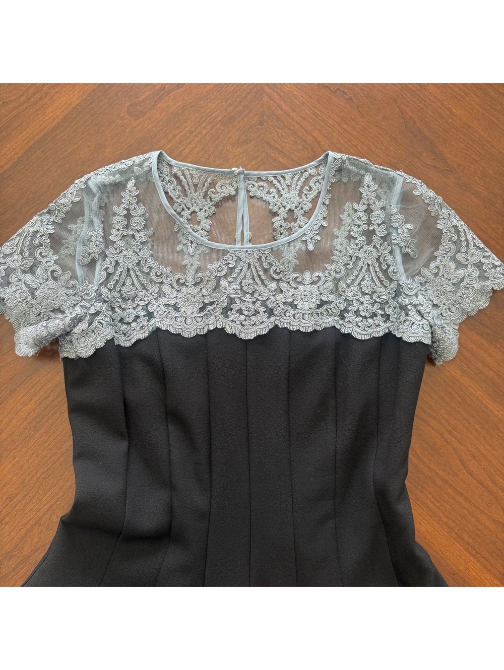 Chetta B Black Dress with Gray Lace Overlay, Size 8 - Picture 5 of 12